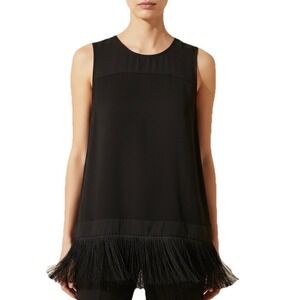 J.Crew Fringe Hem Sleeveless Top Women‎ XS Black Mixed Media Blouse RN77388